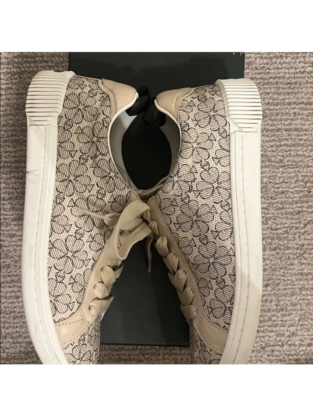 Kate Spade Cream and Black Spade Flower Lace-Up Sneakers - Size 7.5